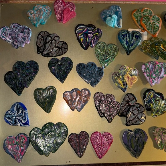 Handmade One of a Kind Colorful Polymer Clay Heart-Shaped Magnets - Picture 2 of 2